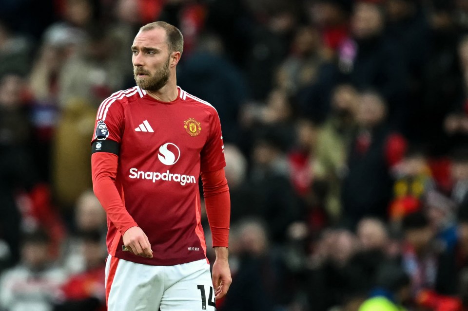 Christian Eriksen, Manchester United midfielder, reacts after a match.