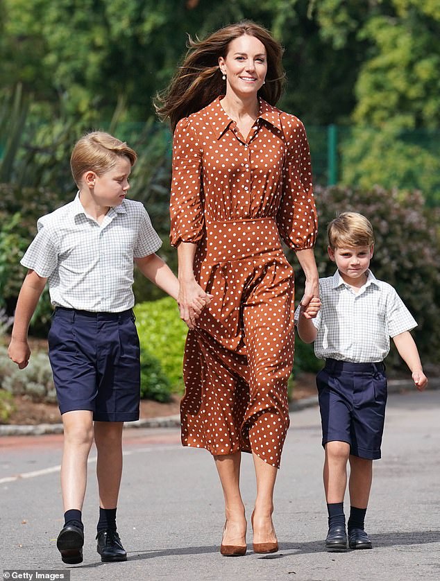 The Princess of Wales is seen accompanying Prince George (left) and Prince Louis (right) to their current school, Lambrook School in Berkshire, in September 2022