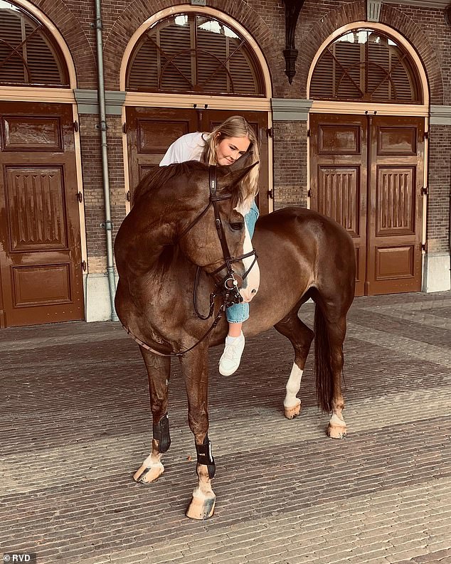 It's not the first time her risky hobby has led to injury, as she previously dislocated her shoulder when riding her horse Mojito as a teenager (pictured together)