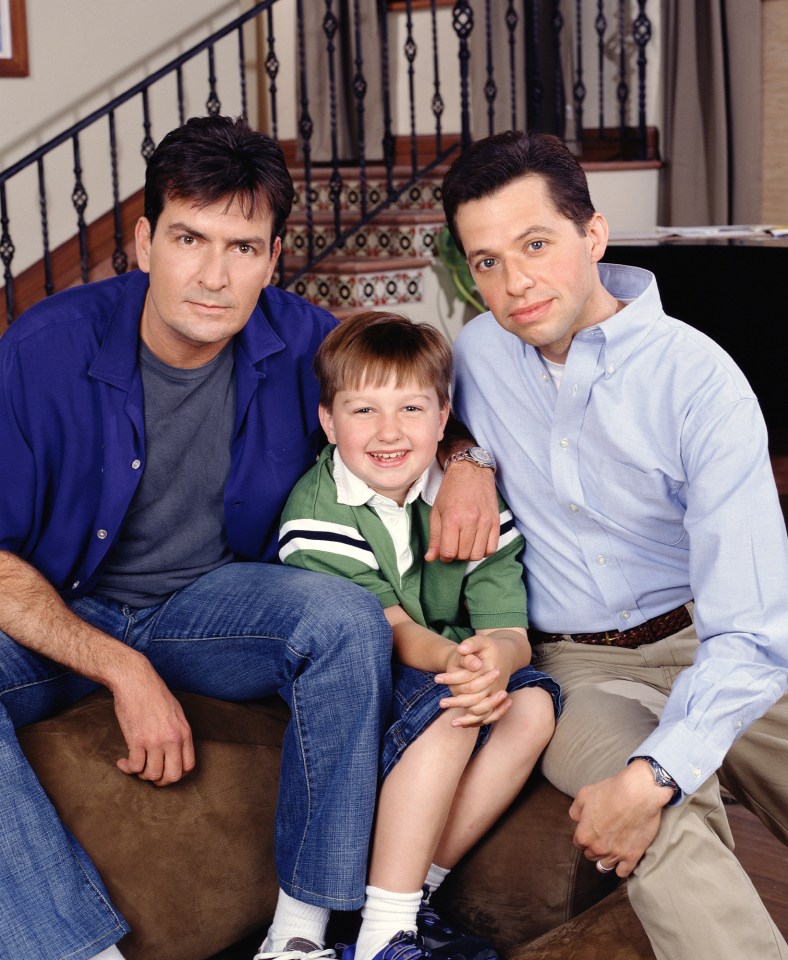 Charlie Sheen, Angus T. Jones, and Jon Cryer from Two and a Half Men.