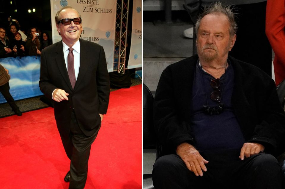 Collage of Jack Nicholson at a premiere and at a sporting event.
