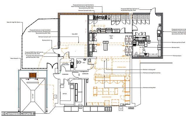 The application submitted by The Motor Fuel Group (MFG) to Cornwall Council for planning permission to build a single-storey retail extension at a Morrisons petrol filling station in Bude