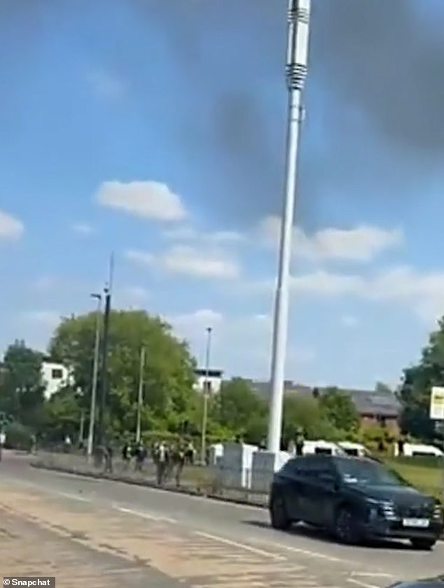 Pictures from the scene show the smouldering wreckage of one car, while several others have had their bodywork dented and windscreens smashed in.
