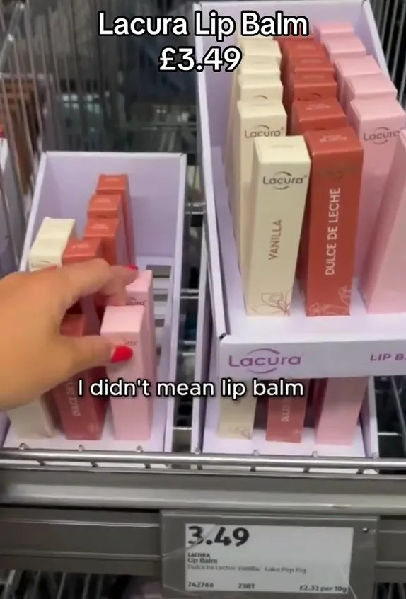 Lacura lip balm display in store, £3.49.