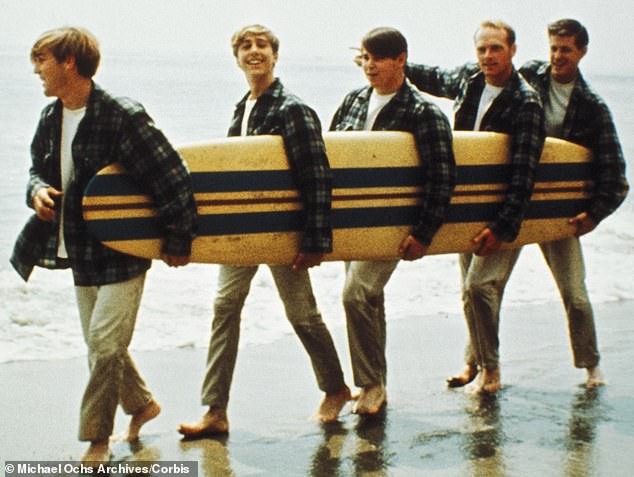 The original Beach Boys are pictured in Los Angeles in 1962, with Brian Wilson in the center