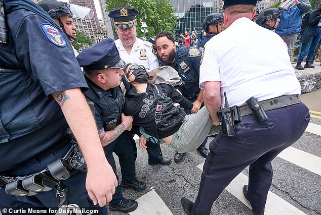 In New York, at least 45 people were arrested Tuesday as thousands of demonstrators took to the streets near Foley Square in Manhattan