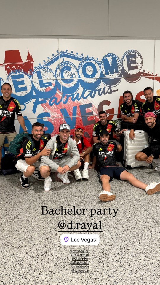 Group photo of men at a bachelor party in Las Vegas.