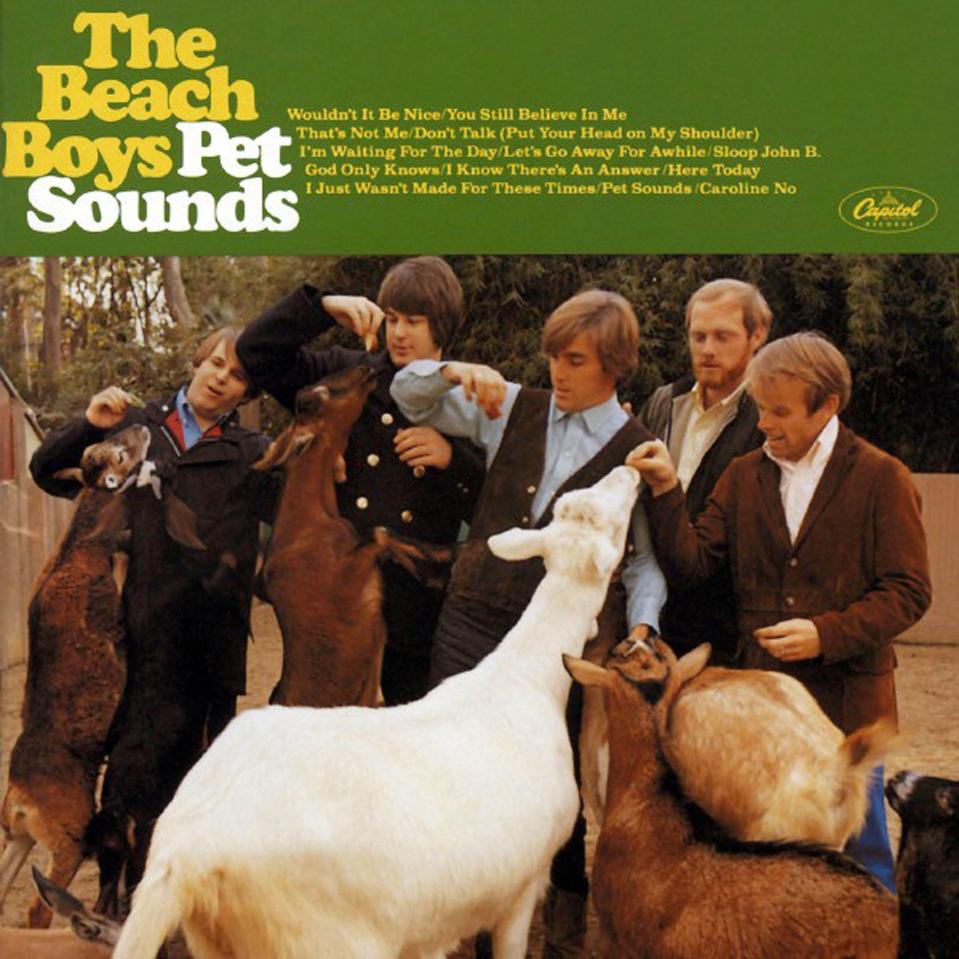 The Beach Boys' Pet Sounds album cover featuring the band members with goats.