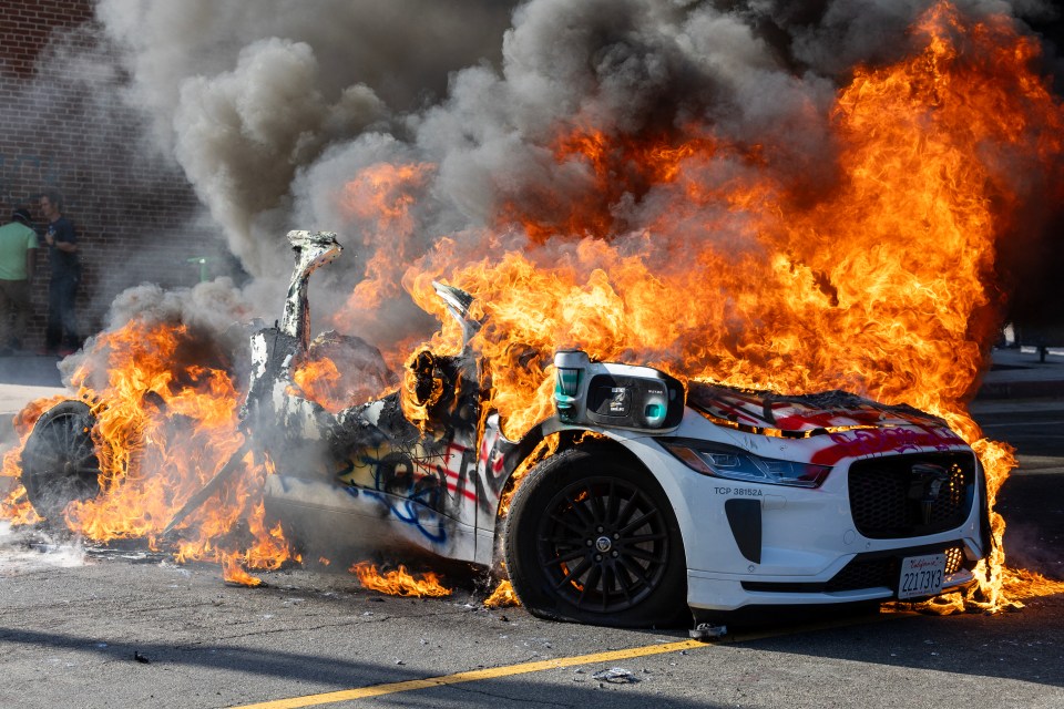 Burning car during a protest.