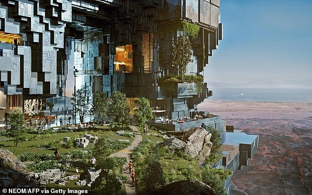 An artist impression of what NEOM will look like once completed. A report has claimed that migrant camps built to house construction workers from the project have been 'plagued by gang rape, attempted murder and suicides'