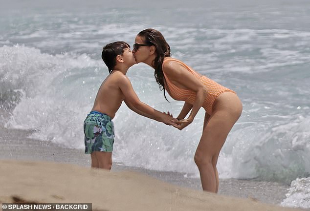 Eva also hit the waves with her six-year-old