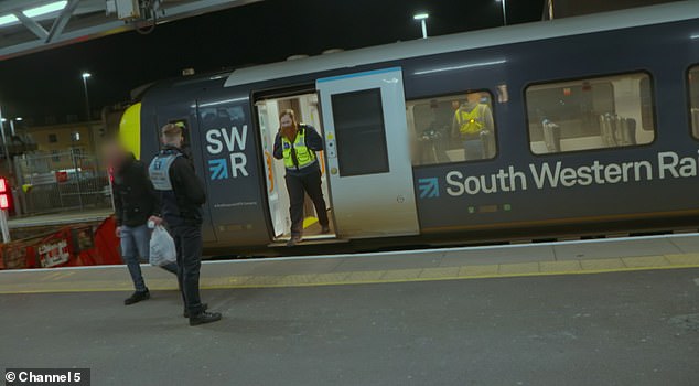 The man eventually leaves the train at Weymouth after a stand-off with the security team