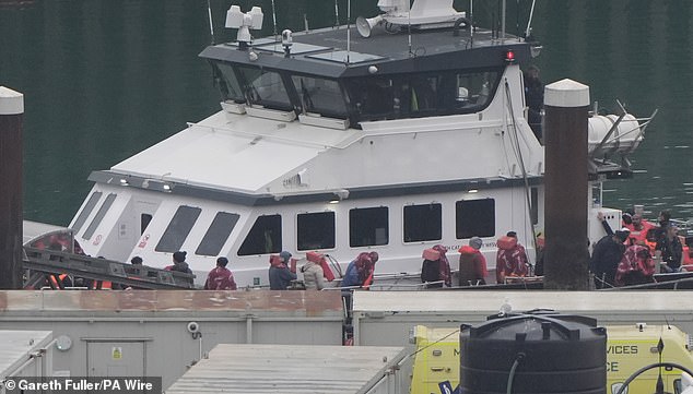 The migrants were brought ashore on a Border Force cutter in now familiar scenes