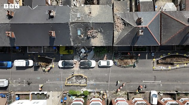 The blast caused huge damage to the property and left debris all over the road