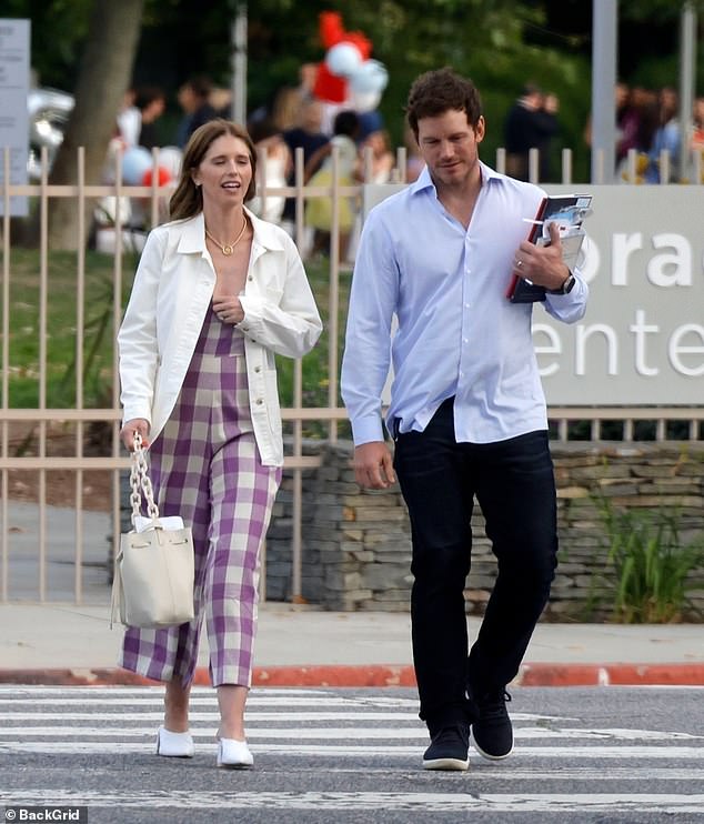 Chris was not alone as he was joined by 35-year-old wife Katherine Schwarzenegger - with whom he shares three children