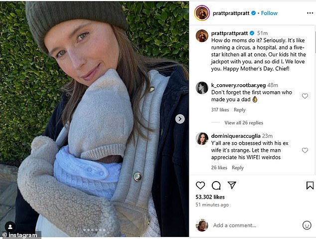 He took to Instagram to pay tribute to wife Katherine Schwarzenegger, writing in a caption, 'How do moms do it? Seriously. It’s like running a circus, a hospital, and a five-star kitchen all at once. Our kids hit the jackpot with you, and so did I. We love you. Happy Mother’s Day, Chief!'
