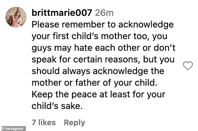 Someone advised, 'Please remember to acknowledge your first child's mother too, you guys may hate each other or don't speak for certain reasons, but you should acknowledge the mother or father of your child'