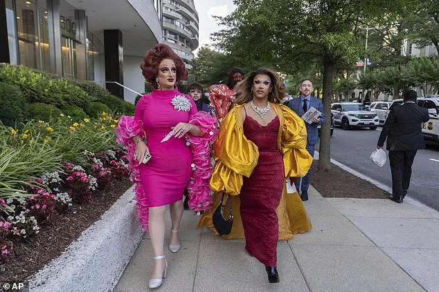Drag queens Tara Hoot, Maria Con Carne, Ricky Rosé and Vagenesis walk to the Kennedy Center ahead of Wednesday night's programming attended by President Donald Trump and Vice President J.D. Vance