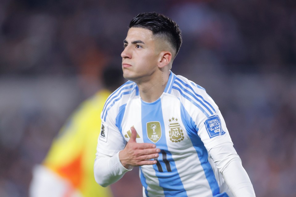 Thiago Almada of Argentina celebrating a goal.