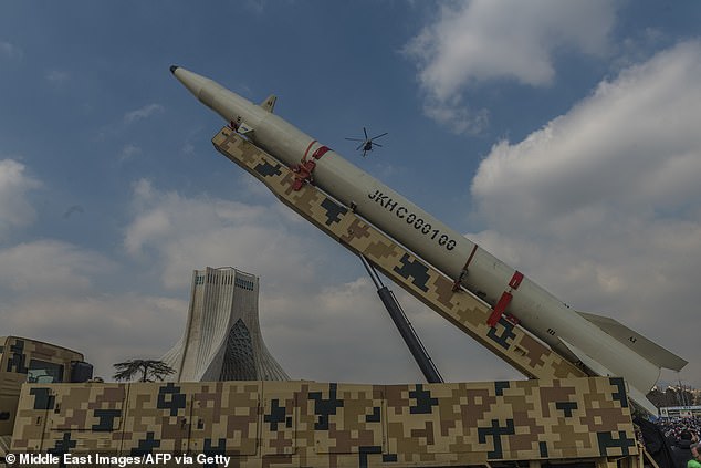 FILE PHOTO: An Iran-made Kheibarshekan missile is exhibited during a rally that marks the 46th anniversary of Iran's 1979 Islamic Revolution in Tehran, Iran, on February 10, 2025