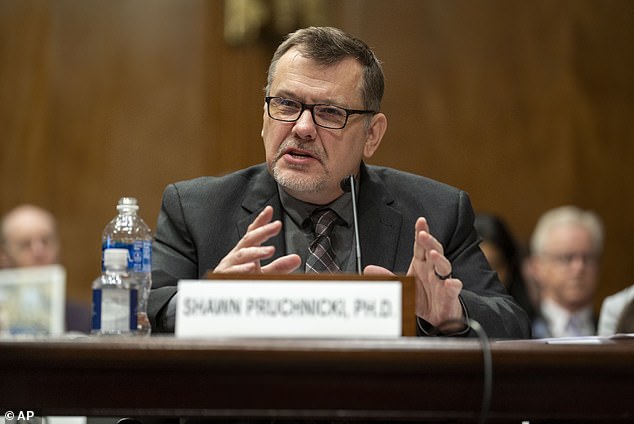 'I feel for these controllers. They are over-worked and over-stressed – they know that if they make a mistake someone could die.' (Pictured: Shawn Pruchnicki testifies during a Senate Homeland Security and Governmental Affairs).