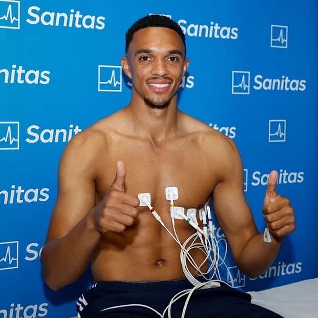 Trent Alexander-Arnold pictured undergoing his medical ahead of his Real Madrid unveiling