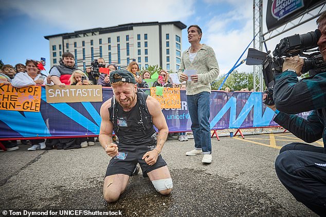 Sam couldn't hide his emotions after he battled through a calf injury last week to complete his mission for Unicef and Soccer Aid