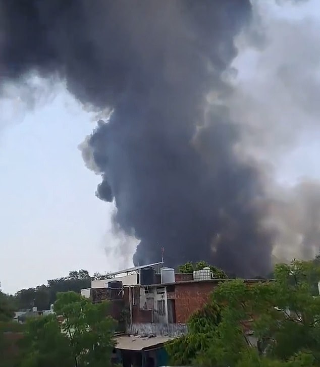 Shocking images shared to social media showed a huge trail of smoke emanating from the crash site near the international airport this morning