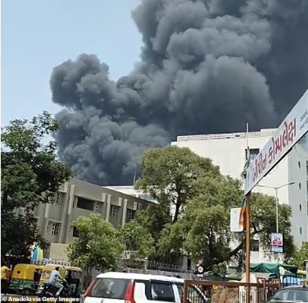 Smoke trails at the scene of the crash