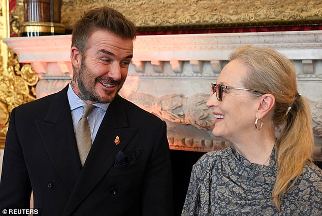 Meryl Streep and David Beckham react as they attend the King's Foundation Awards ceremony