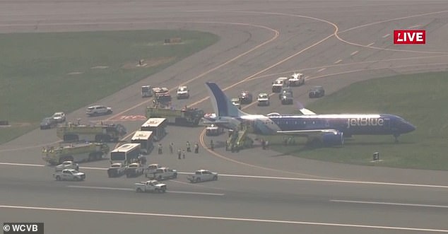 Emergency personnel are on scene and the runway is closed as officials asses the aircraft