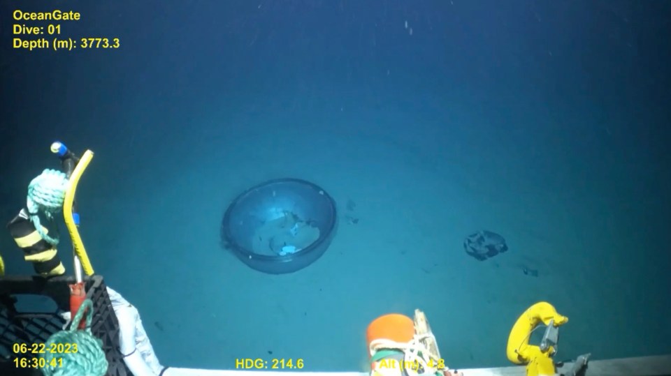 Remains of the Titan submersible on the Atlantic Ocean floor.