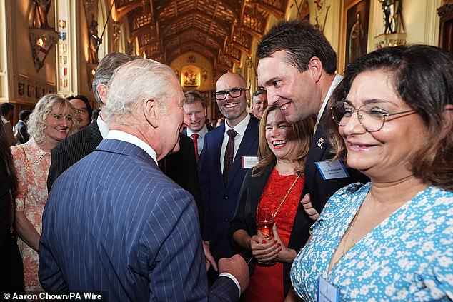 The King looked to be in high spirits as he chatted with attendees at the event this evening, on Thursday