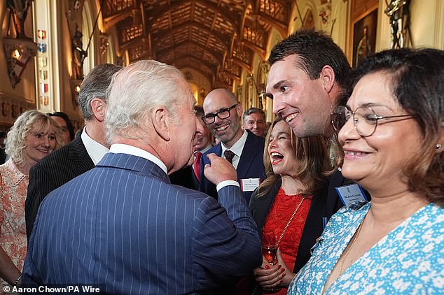 Charles pictured speaking to guests during the reception for recipients of The King's Award for Enterprise