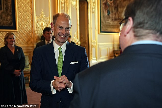 Beaming Edward looked to be in high spirits during a reception for recipients of The King's Award for Enterprise