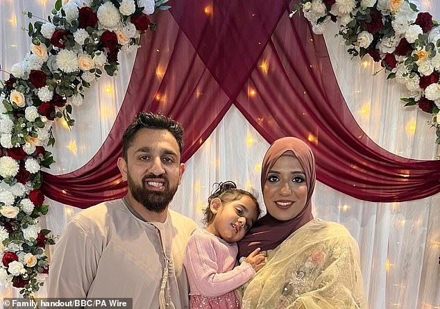 Akeel Nanawaba (left), 36, his wife Hannaa (right), 30, and their four-year-old daughter Sarah were flying home from a five-day family celebration when the Air India Dreamliner crashed shortly after take-off. They also died in the tragedy