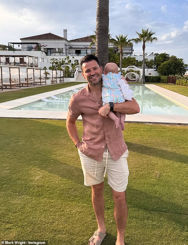 Mark - who was returning from their first family holiday in Spain - wrote alongside the image: '1 day babe, for now we'll take row 26 with no extra leg room'