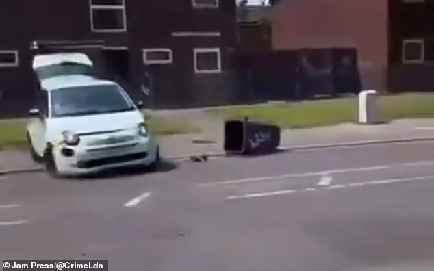 The car was allegedly driven by some of the masked youths, with some seen hanging out of the window and open boot