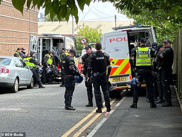 Riot police were called in to deal with trouble in the Lower Broughton Road area and a number of arrests were made yesterday after 50 to 60 people gathered