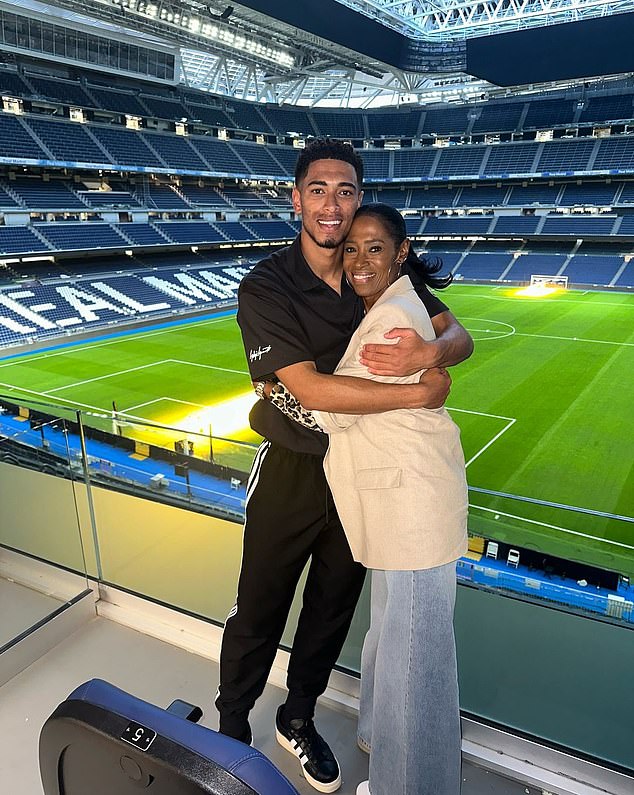 When Jude joined Madrid, his mother Denise moved with him to help manage his affairs and they are said to share a flat in the Spanish capital (pictured together at Real Madrid's Santiago Bernabéu Stadium)
