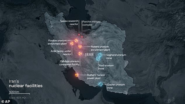 A map of Iran's nuclear facilities. Israeli Prime Minister Benjamin Netanyahu said they were the IDF's main targets