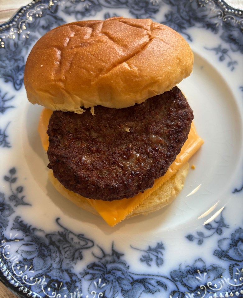 Air fryer cheeseburger on a plate.