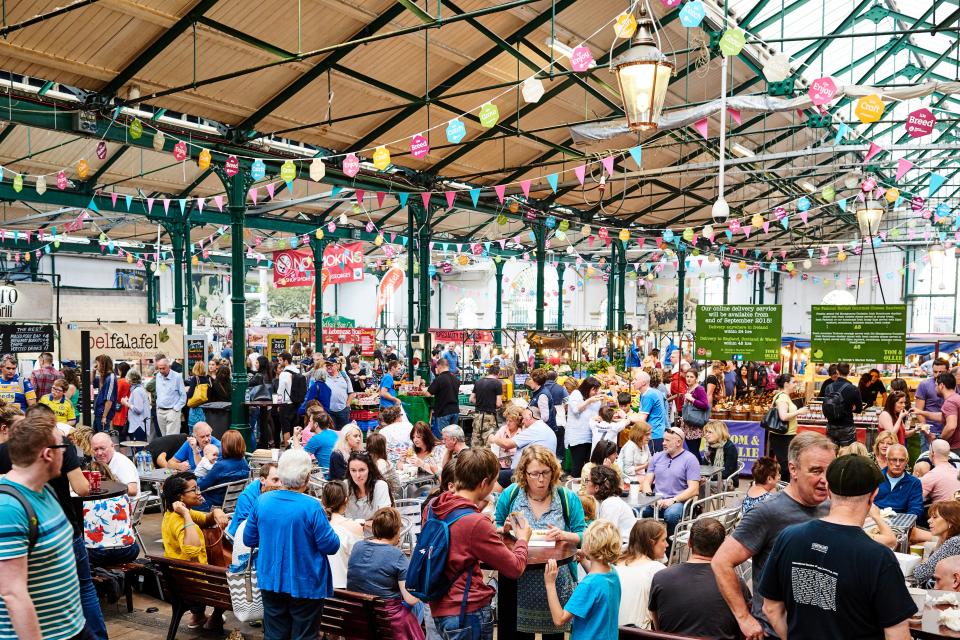 Crowded St. George's Market in Belfast, Ireland.
