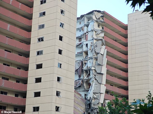 A building in Nobonyad Square is shown having suffered significant damage in Israeli airstrikes on June 13, 2025 in Tehran, Iran