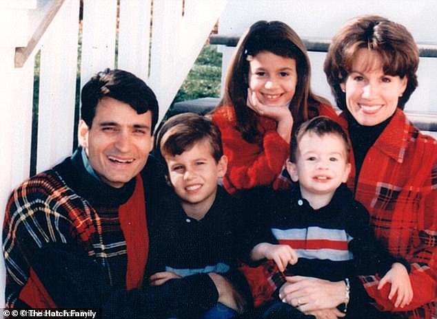 Hatch, was just eight years old when his mother, sister and brother, from Indiana, died in a plane crash while the family was flying home from Michigan. Austin pictured second from left, with his father Stephen left