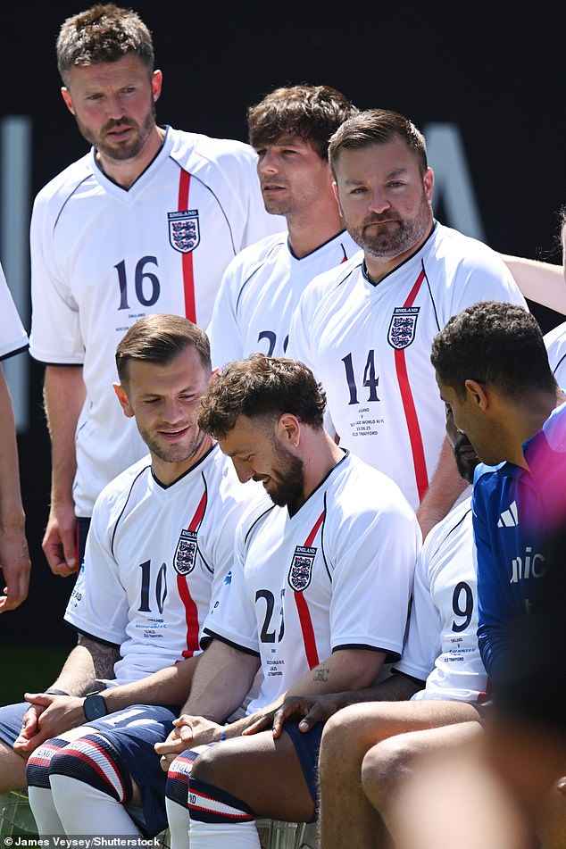 Sam had a smile on his face as he was pictured with Louis, Michael Carrick, Alex Brooker and jack Wilshere
