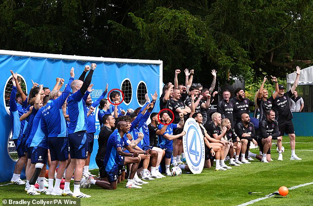 Both teams got together for a happy group picture at the end, with Sam and Louis noticeably standing away from each other - the real match will be played at Old Trafford on Saturday