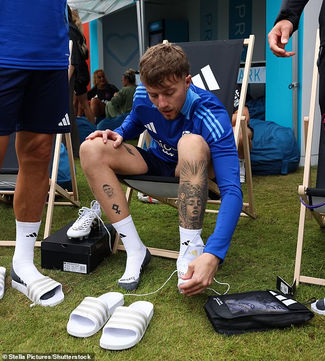 Roman Kemp tried out his boots before heading on the pitch