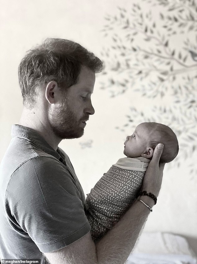 Another image showed Prince Harry holding Lilibet as a baby while they looked at each other