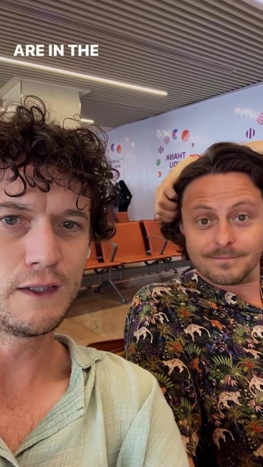 Jamie Meek and Fiongal Greenlaw in an airport.